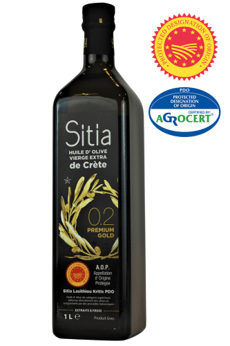 Grecka oliwa z oliwek Extra Virgin Sitia 0,2% 1 litr w ciemnej butelce