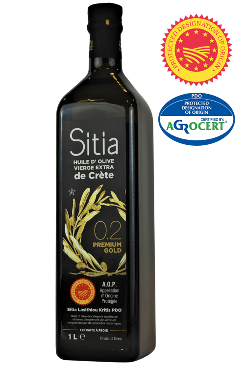 Grecka oliwa z oliwek Extra Virgin Sitia 0,2% 1 litr w ciemnej butelce