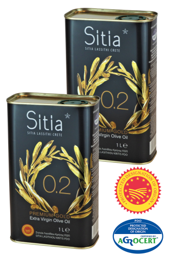 Grecka oliwa z oliwek Extra Virgin Sitia 0,2% zestaw 2 puszek po 1 litr