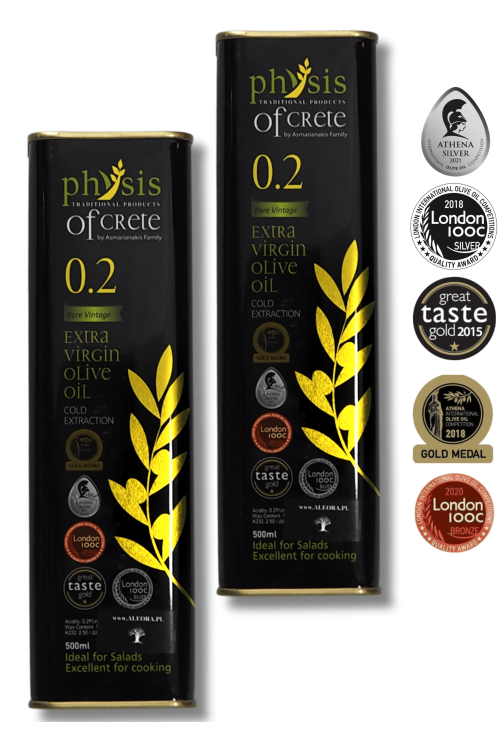Zestaw 2 puszek oliwy z oliwek Extra Virgin Physis of Crete 0,2% po 500 ml
