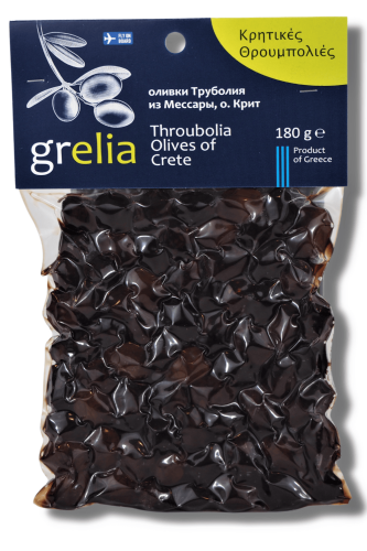 Czarne oliwki Throubolia suszone w soli morskiej Grelia 180 g