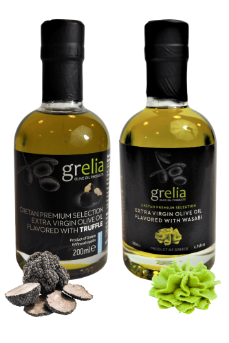 Zestaw oliw Grelia 2x200 ml – grecka oliwa z Wasabi i oliwa Truflowa