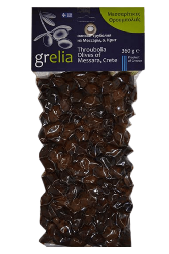 Czarne oliwki Throubolia suszone w soli morskiej Grelia 360 g
