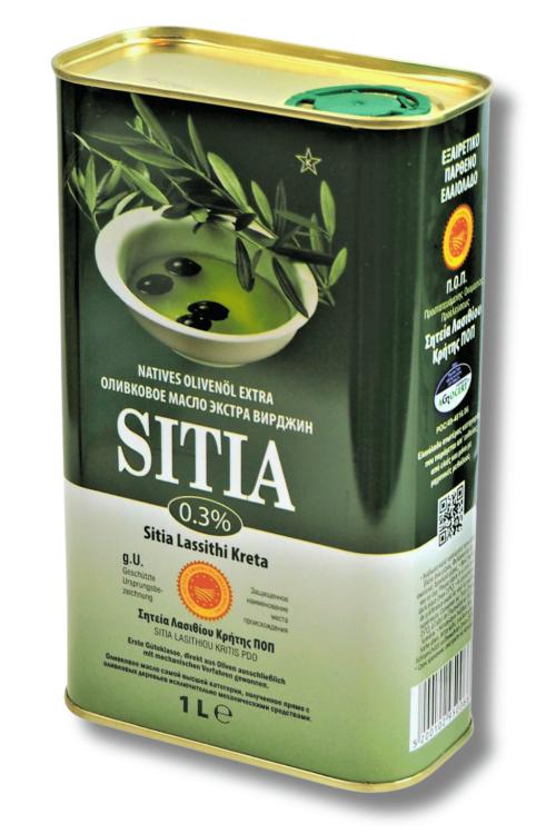 Grecka oliwa z oliwek Extra Virgin Sitia 0,3% 1 l w metalowej puszce z praktycznym nalewakiem