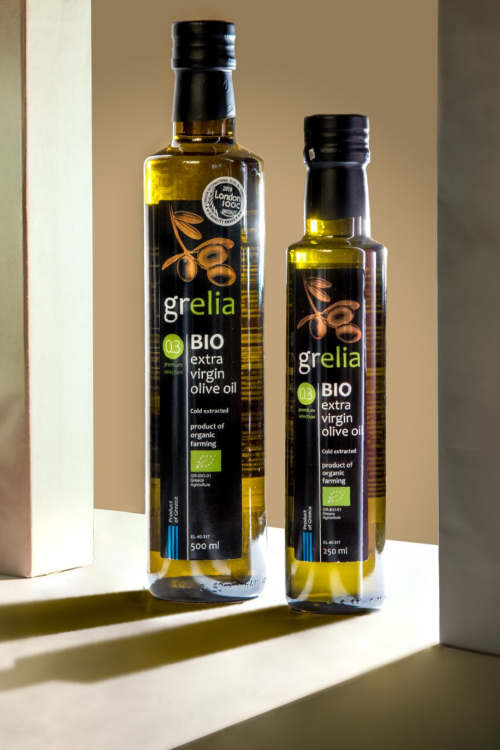 Butelka oliwy GRELIA BIO 0,3% 500 ml – oliwa extra virgin z Krety 100% Koroneiki