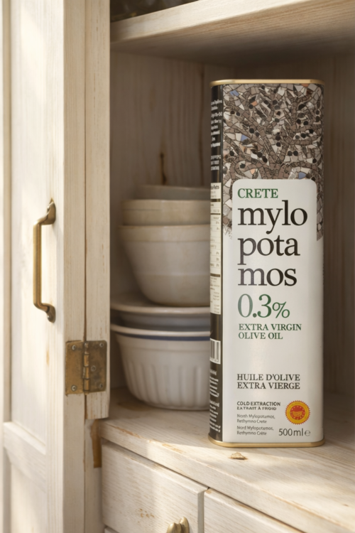 Oliwa extra virgin z Krety Mylopotamos 0,3% 500 ml przechowywanie w szafce