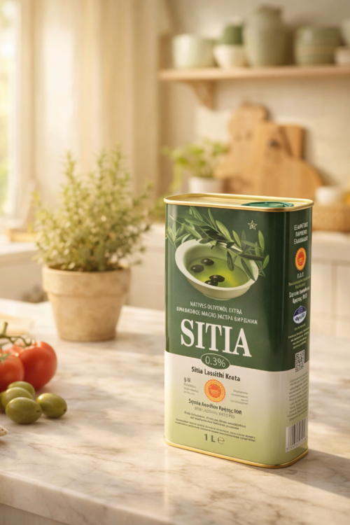 Grecka oliwa extra virgin Sitia 0,3% w puszce 1 litr – widok produktu