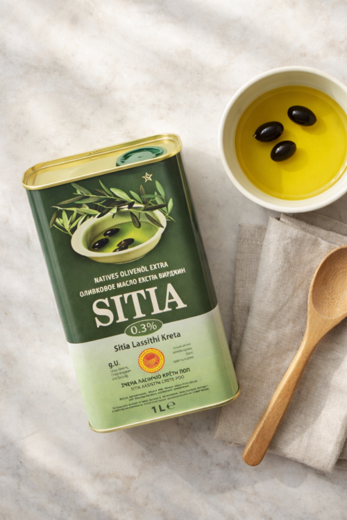 Oliwa z oliwek Extra Virgin Sitia 0,3% 1 l – opakowanie z praktycznym dziubkiem