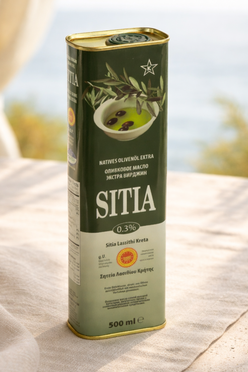 Grecka oliwa extra virgin Sitia 0,3% w puszce 500 ml – widok produktu