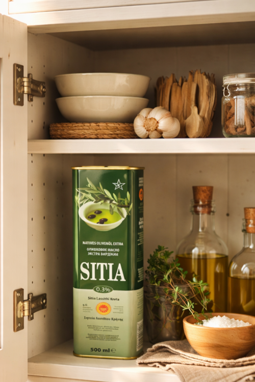 Oliwa z oliwek Extra Virgin Sitia 500 ml z Krety – puszka z nalewakiem