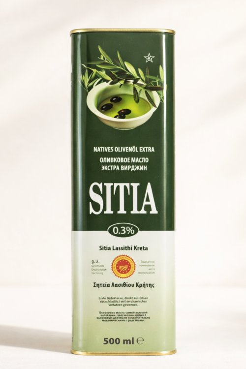 Grecka oliwa z oliwek Sitia 500 ml tłoczona na zimno – puszka premium