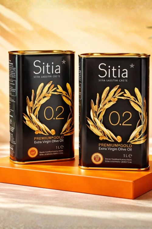 Grecka oliwa z oliwek Sitia 0,2% 2 x 1 l – front opakowań