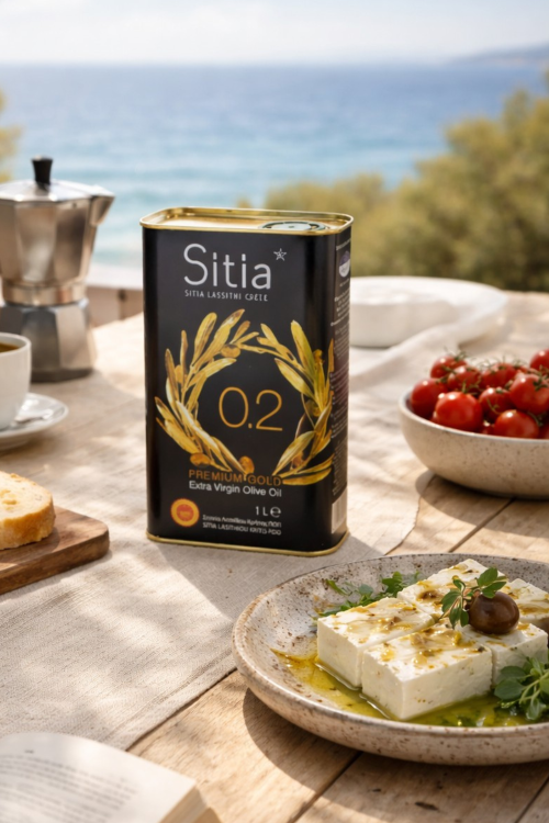 Grecka oliwa Extra Virgin Sitia 0,2% zestaw 2 x 1 l w kuchennej aranżacji