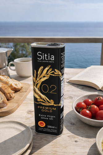 Oliwa z oliwek Extra Virgin Sitia 0,2% 500 ml – front puszki