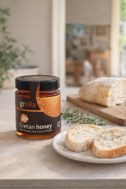 Kreteński miód tymiankowy 270 g – opakowanie produktu Gold Grelia