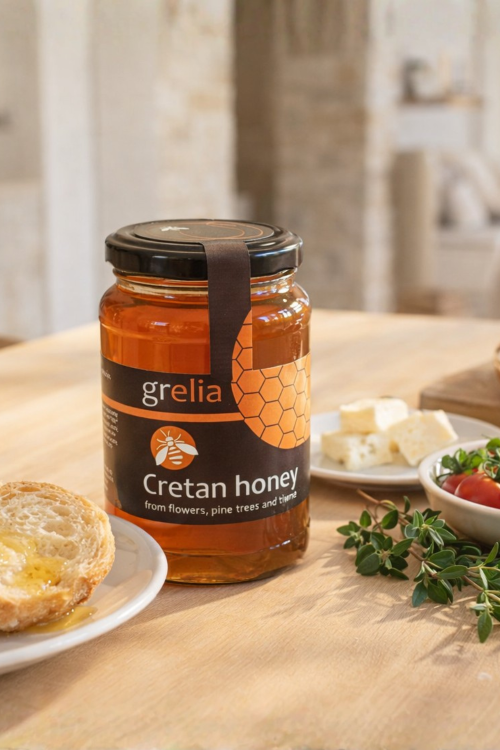 Miód z Krety 420 g – bursztynowy miód tymiankowy Gold Grelia