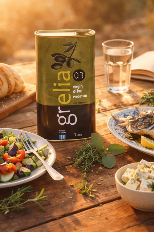 Grecka oliwa extra virgin w aranżacji ogrodowej - kolacja w ogrodzie