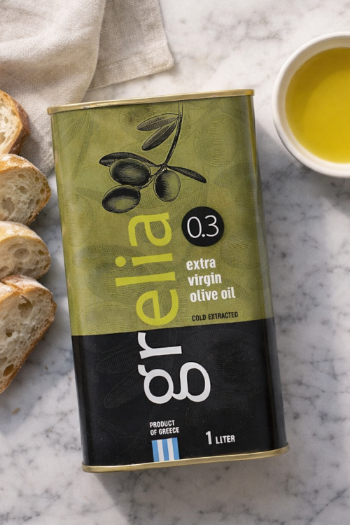 Oliwa Extra Virgin Grelia 1 litr – puszka na jasnym tle