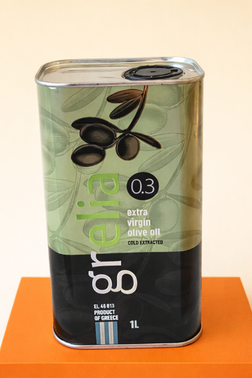 Oliwa Grelia Extra Virgin 0,3% 1 litr z Krety – puszka front