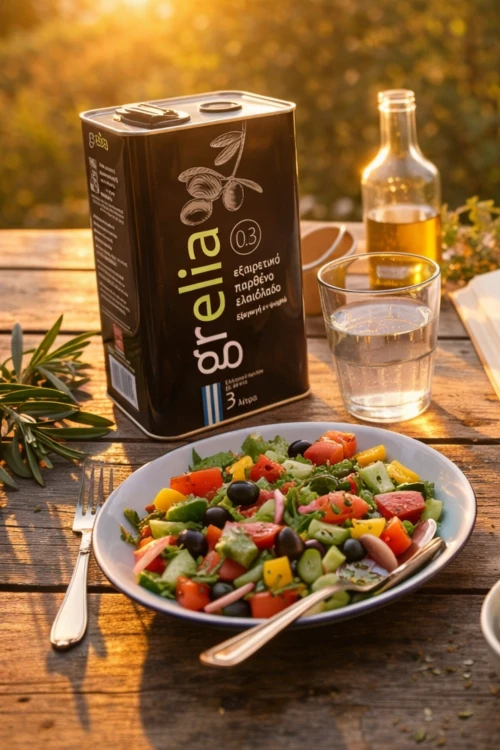 Grecka oliwa Grelia 3 l w puszce – kolacja w ogrodzie