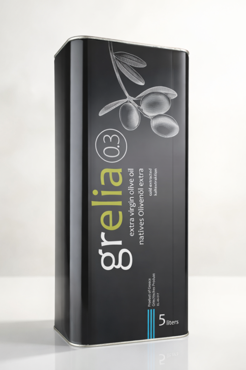 Oliwa Extra Virgin Grelia 5 litrów – puszka na jasnym tle