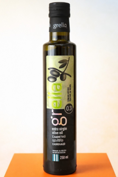 Oliwa z oliwek Extra Virgin Grelia 0,3% 250 ml – butelka produktowa