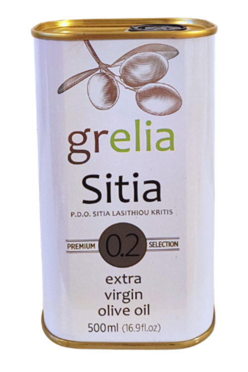 Oliwa z oliwek Extra Virgin Grelia Sitia 0,2% Premium 500 ml w puszce PDO Sitia z Krety