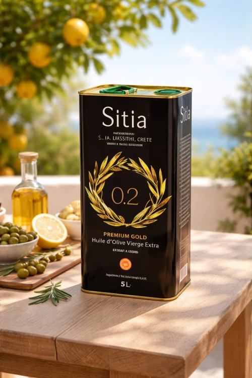 Oliwa Extra Virgin Sitia 0,2% 5 litrów w kuchennej aranżacji
