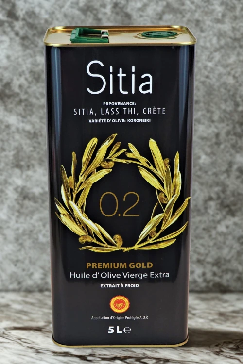 Oliwa z oliwek Extra Virgin Sitia 0,2% 5 l – front puszki