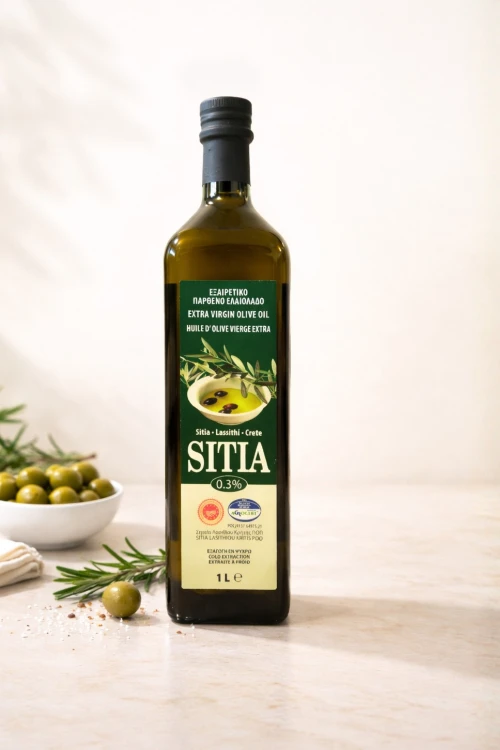 Oliwa z oliwek Extra Virgin Sitia 0,3% 1 l – ciemna butelka produktu
