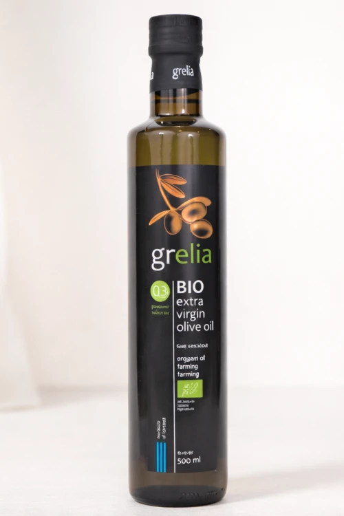 Grecka oliwa ekologiczna GRELIA BIO 500 ml – widok etykiety produktu