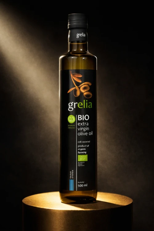 Oliwa extra virgin GRELIA BIO z Grecji – butelka 500 ml, Kreta, Heraklion