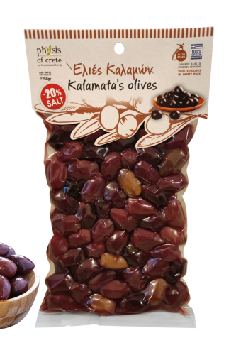 oliwki czarne kalamata mniej soli 20 procent physis of crete 250 g vacuum