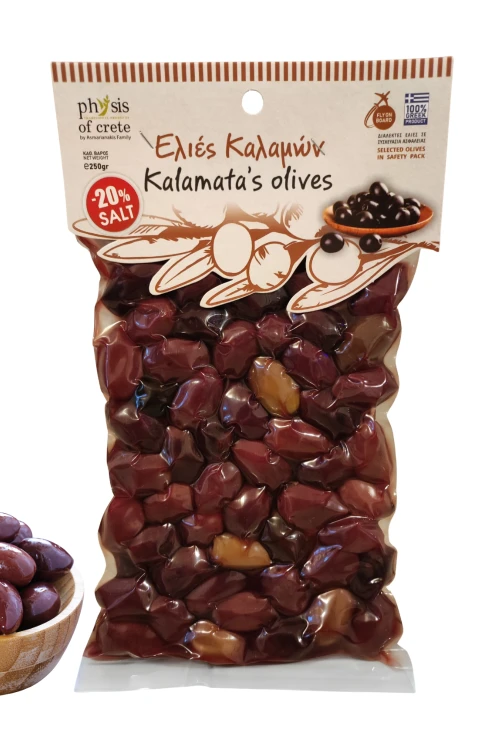 oliwki czarne kalamata mniej soli 20 procent physis of crete 250 g vacuum