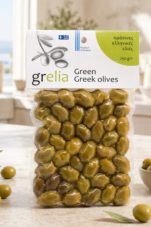 Zielone oliwki z pestką do sałatek i przekąsek