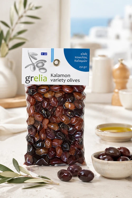 Greckie oliwki Kalamata o bogatym smaku