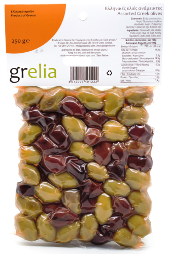 Greckie oliwki mix zielone i czarne z pestką 250 g