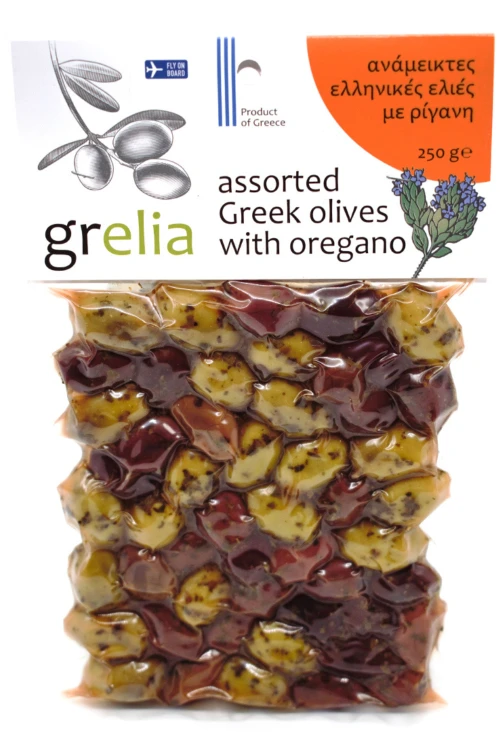 Oliwki mix zielone i ciemne z oregano Grelia 250 g