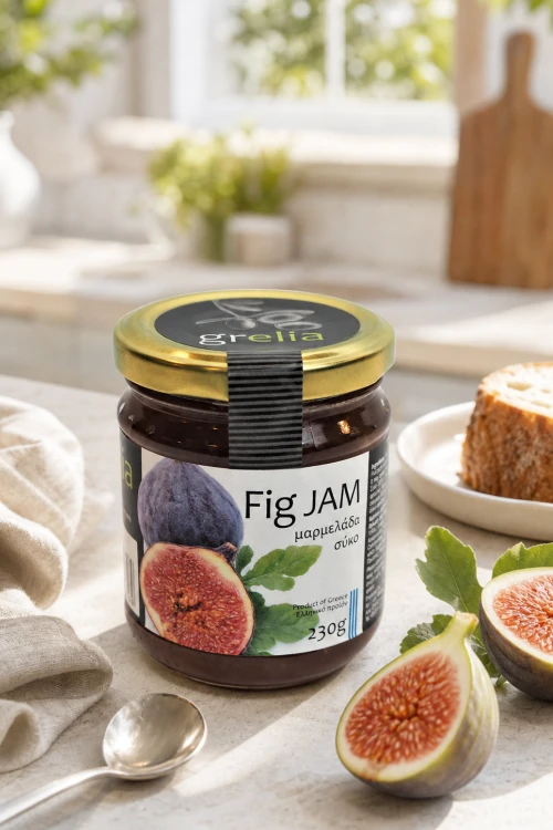 Grecki dżem z fig Grelia w szklanym opakowaniu