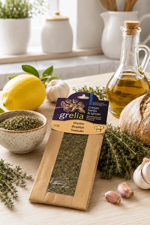 Aromatyczny tymianek z Grecji Grelia 30 g do dań śródziemnomorskich