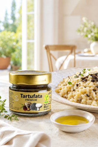Tartufata Premium Zigante z czarną i białą truflą w jasnej aranżacji kulinarnej
