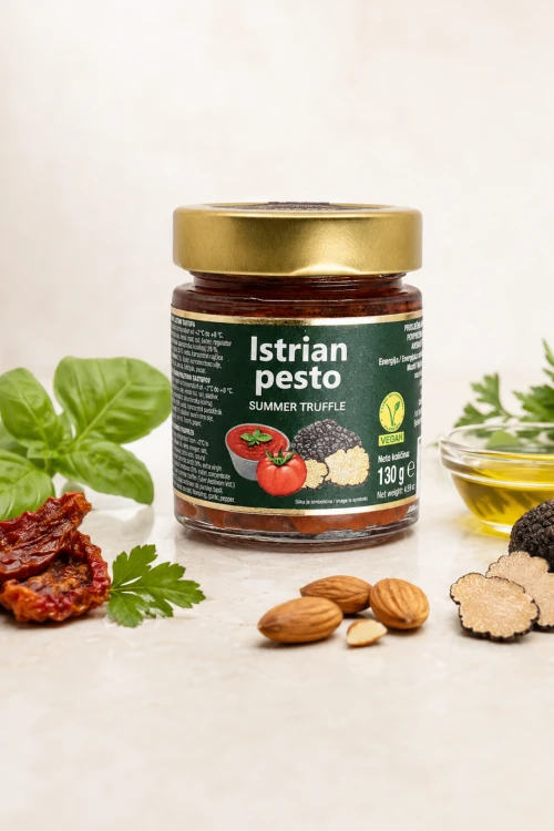 Zigante Istrian Pesto With Truffles 130 g w aranżacji z migdałami i oliwą extra virgin