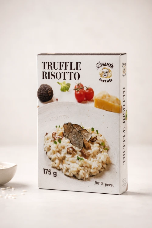Zigante Truffle Risotto w jasnej aranżacji  reklamowej