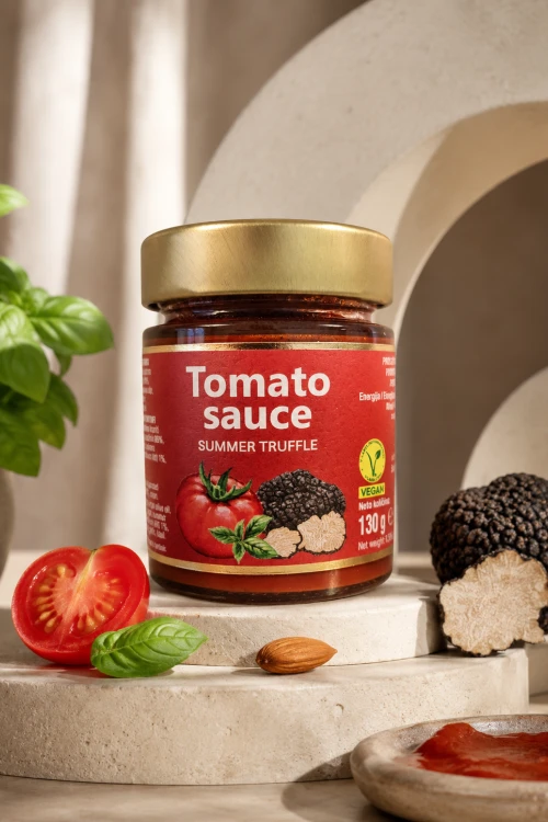 Tomato Sauce With Summer Truffle 130 g w kompozycji z pomidorami, czosnkiem i bazylią
