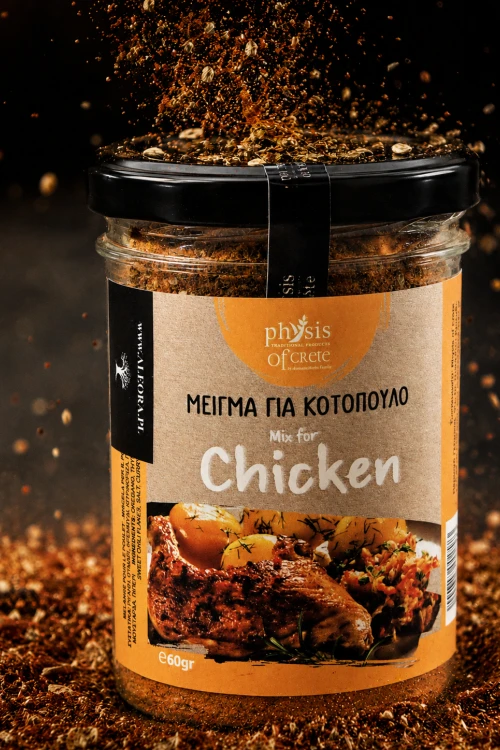 Mieszanka ziół do kurczaka z oregano, tymiankiem, papryką i kurkumą w kuchennej aranżacji