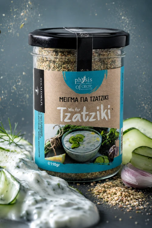 Grecki mix przypraw do tzatziki Physis of Crete 150 g obok jogurtu, ogórka i oliwy