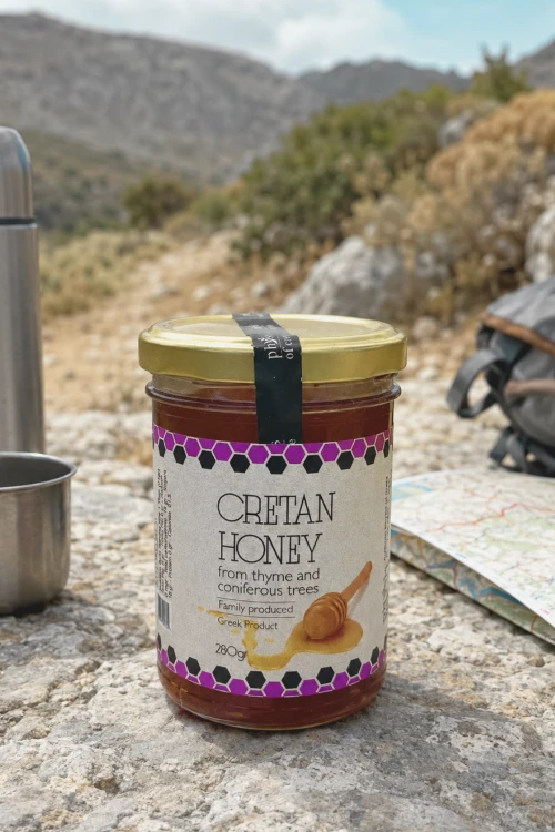 Grecki miód Physis of Crete 280 g z tymianku i drzew iglastych – widok opakowania