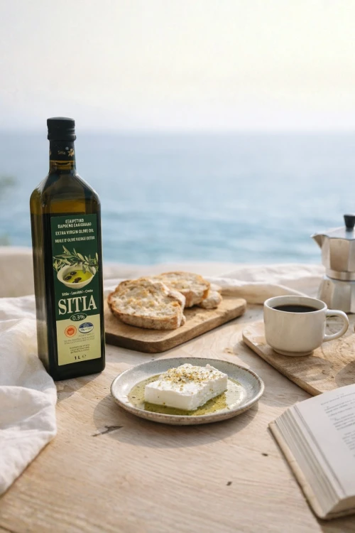 Grecka oliwa extra virgin Sitia 0,3% 1 litr – widok butelki