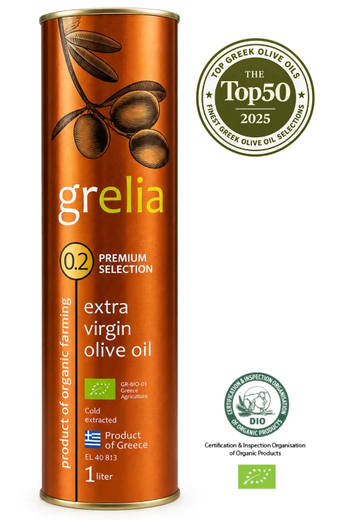 Grecka oliwa z oliwek Extra Virgin BIO Premium 0,2% 1 L Grelia w puszce